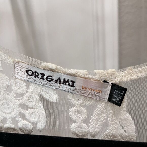 Origami by Vivien Duster Open Cardigan Embroidered Lace Sleeveless Fringe M/L - Picture 5 of 11